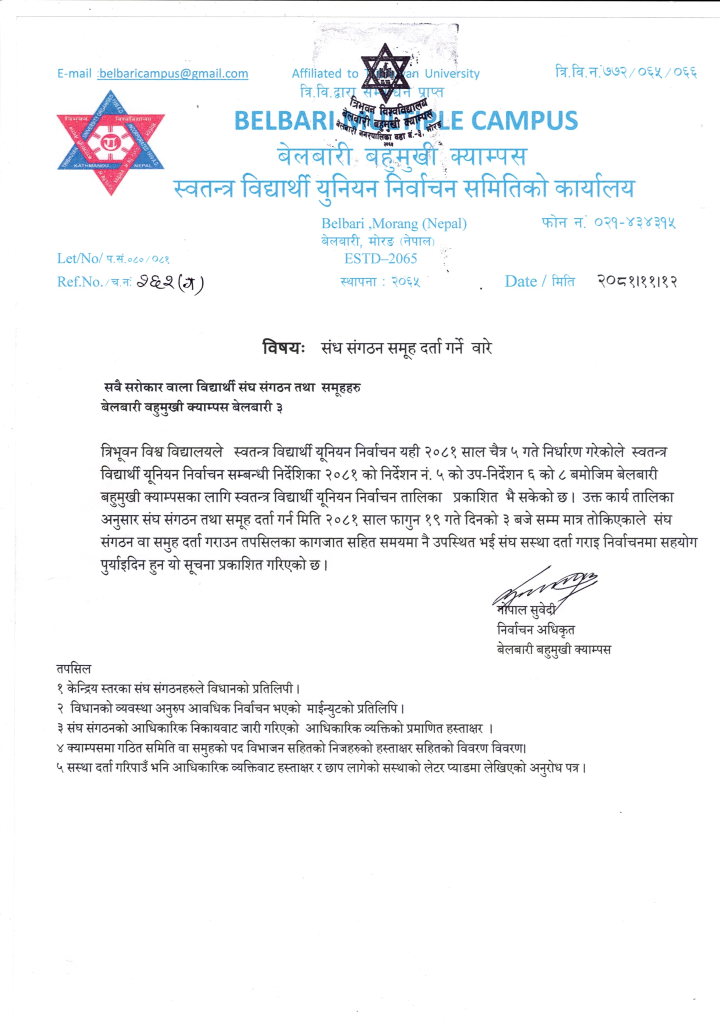 संघ संगठन समूह दर्ता गर्ने बारे 